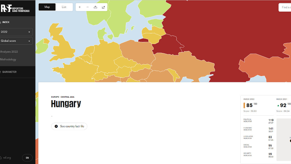 Magyarország a 85 .helyen az RSF sajtószabadság indexében