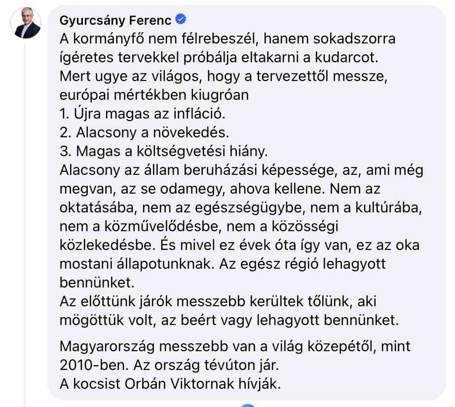Gyurcsány Ferenc Orbánhoz kommentelt.