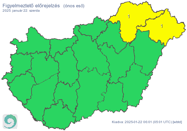 Két vármegyére adtak ki elsőfokú figyelmeztetést szerdán / Grafika: MET